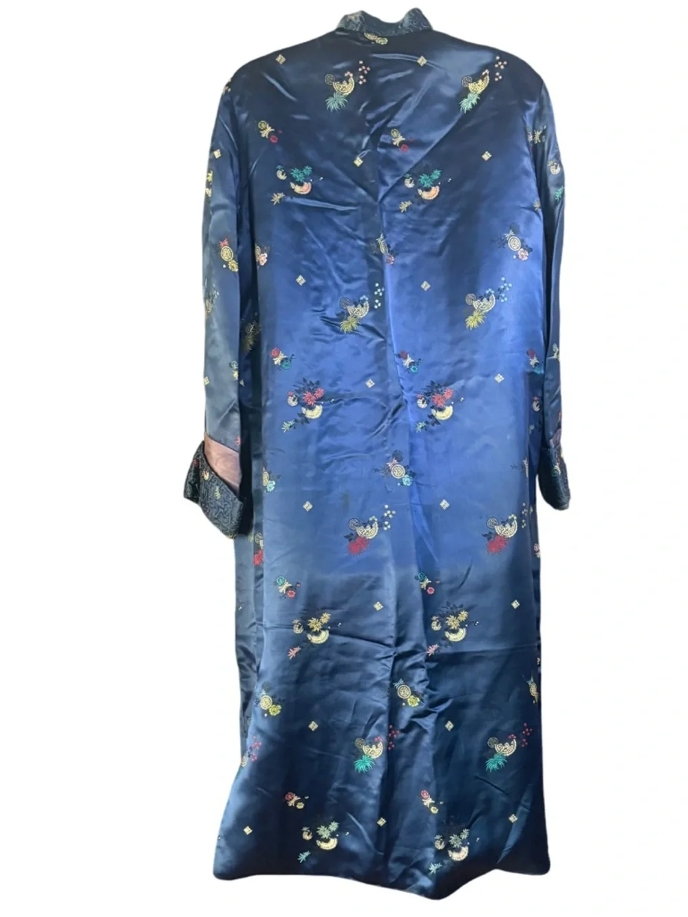 vintage Peony Brand Shanghai China embroidered blue brocade robe - Picture 4 of 13